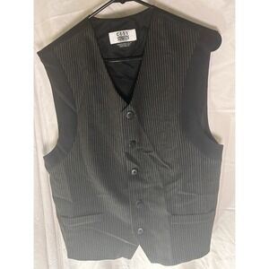 City Streets Small Black Pinstripe Vest Button Front Lined Dress Formal